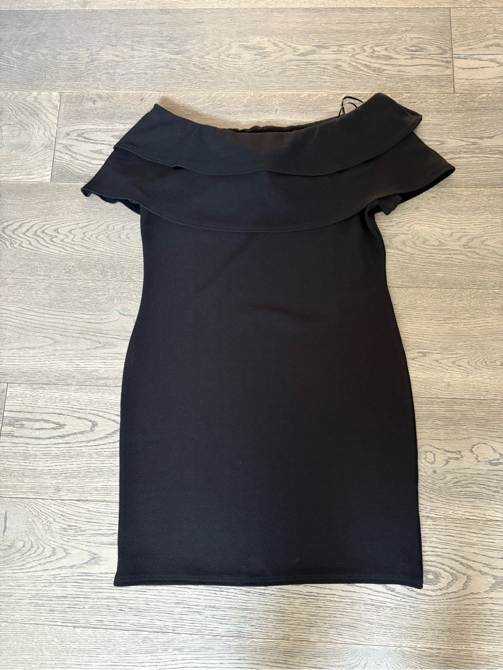 le chateau Black Off-Shoulder Ruffle Mini Dress
